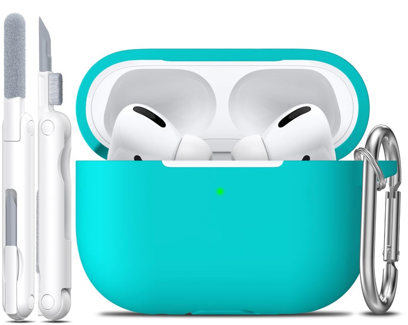 R-fun AirPods Pro Case Cover with Keychain, Full Protective Silicone Skin Accessories for Women Men Girl Adult with Apple 2019 Latest AirPods Pro Case, Front LED Visible-Teal - Image 1